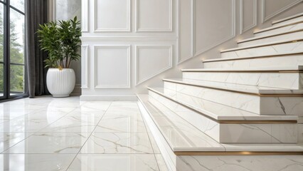 Elegant oversized porcelain tiles in a glossy finish stacked against a white wall reflecting hints of the surrounding decor.