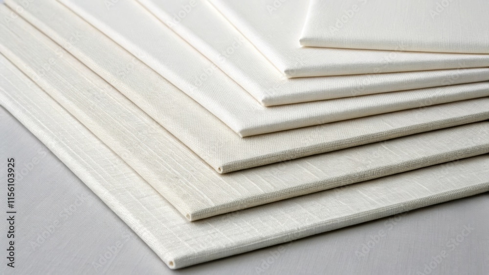 Poster crisp white panels exhibit a subtle linenlike texture while their stacked arrangement draws attentio