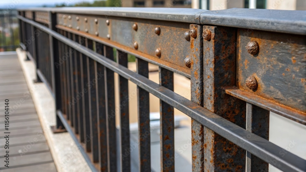 Aufkleber closeup of the balcony railings surface showcasing the intricate welds and seams where metal meets r