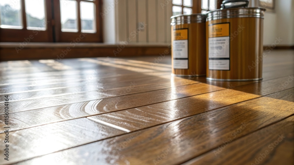 Poster closeup of smooth wooden floorboards glistening under natural light revealing subtle patterns in the