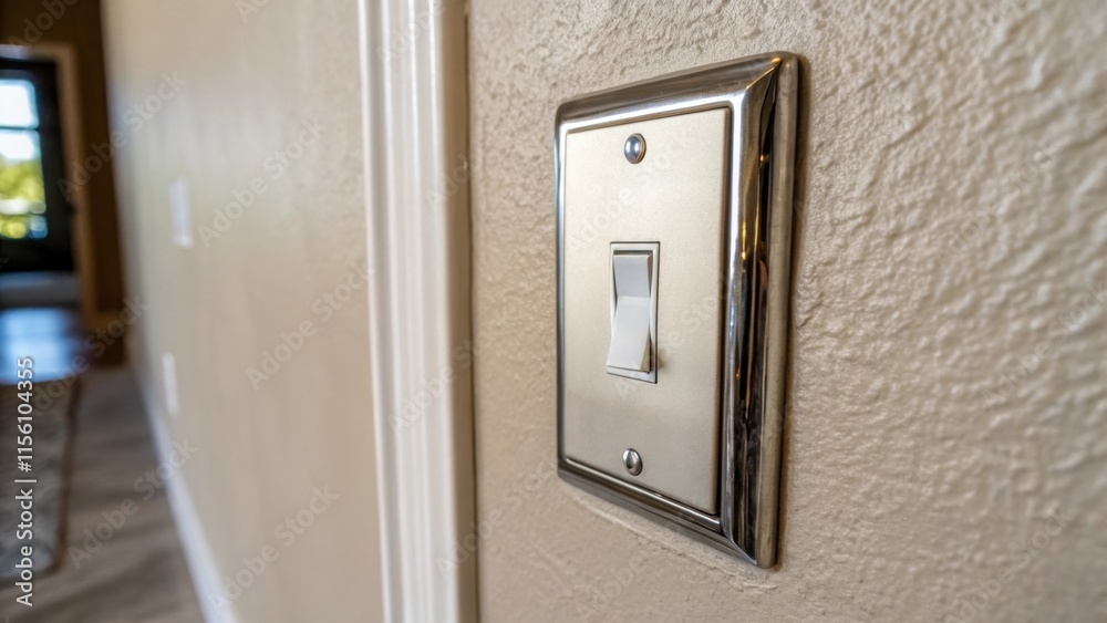Aufkleber closeup of a light switch plate installed flush against a newlypainted wall the gleaming surface fra
