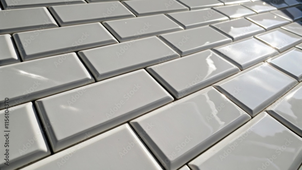 Aufkleber Closeup of a collection of subway tiles their polished rectangular surfaces displaying a clean white finish with shadowy lines accentuating their uniformity and contemporary