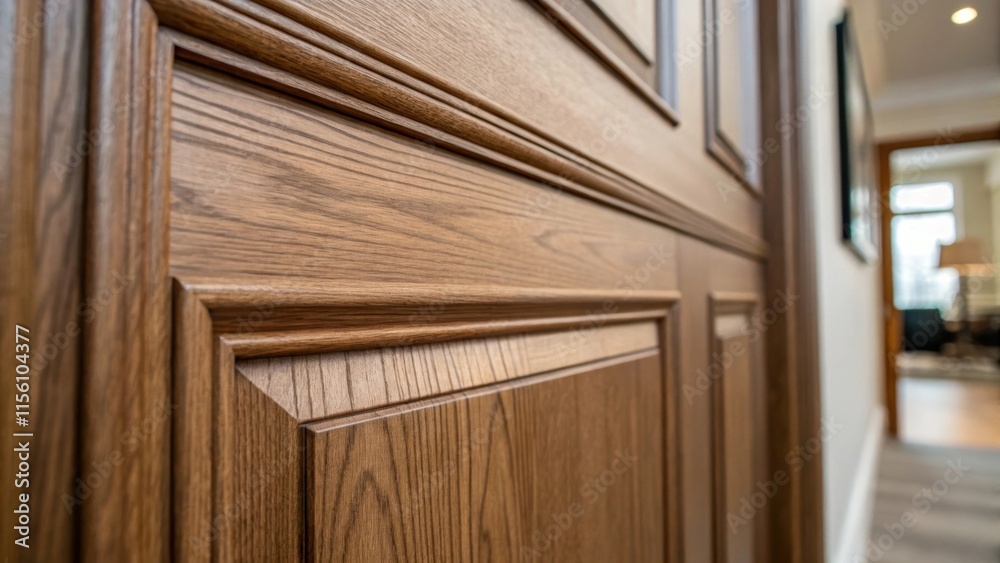 Poster Closeup of a doors edge highlighting the precise alignment of the panels and the smooth finish with a soft focus on the grain pattern that runs the length of the wood.