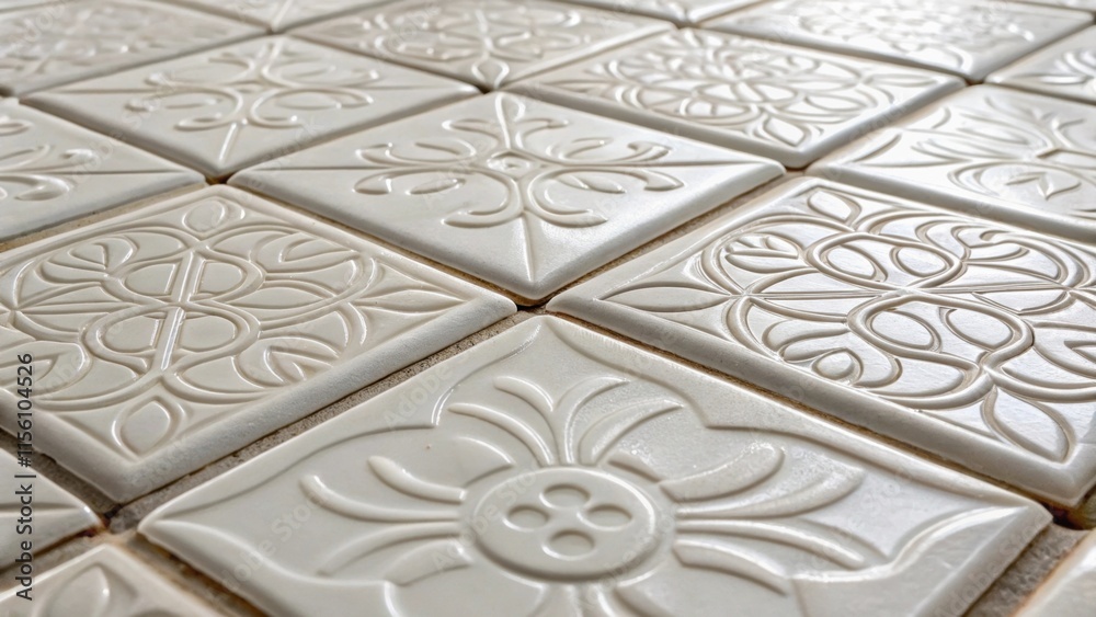 Aufkleber A zoomedin view of tiles with a mixed pattern of matte and glossy finishes where the newly applied grout showcases its pristine whiteness enhancing the designs complexity.