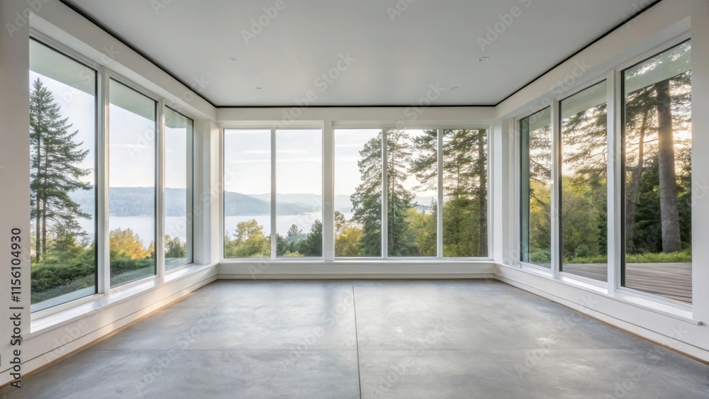 Leinwandbilder a tranquil room featuring oversized windows that provide a bright view of the outside. the sleek whi