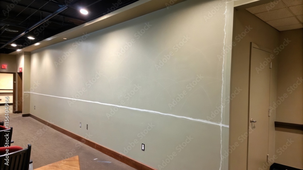 Poster a vertical line in the wall from a previous fixture remains faintly etched almost ghostlike remindin