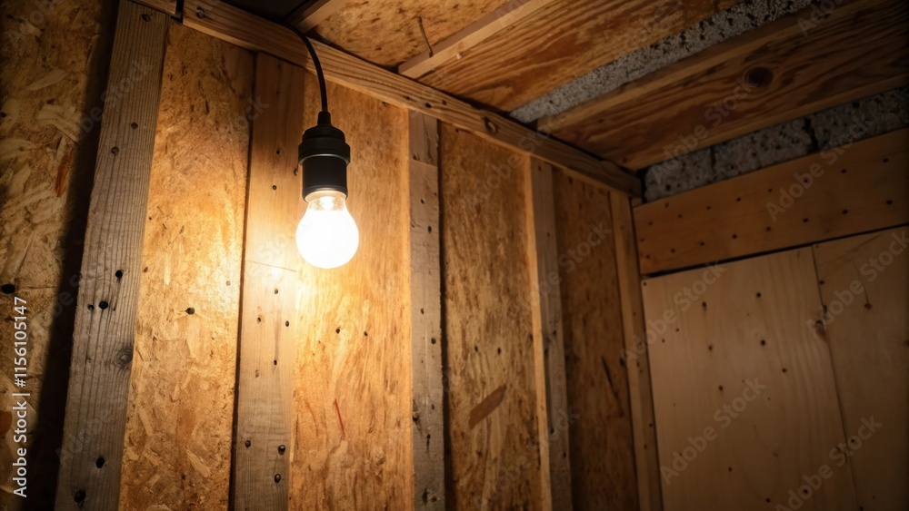 Aufkleber a tight focus on the flickering light from an overhead bulb illuminating the unfinished wall casting