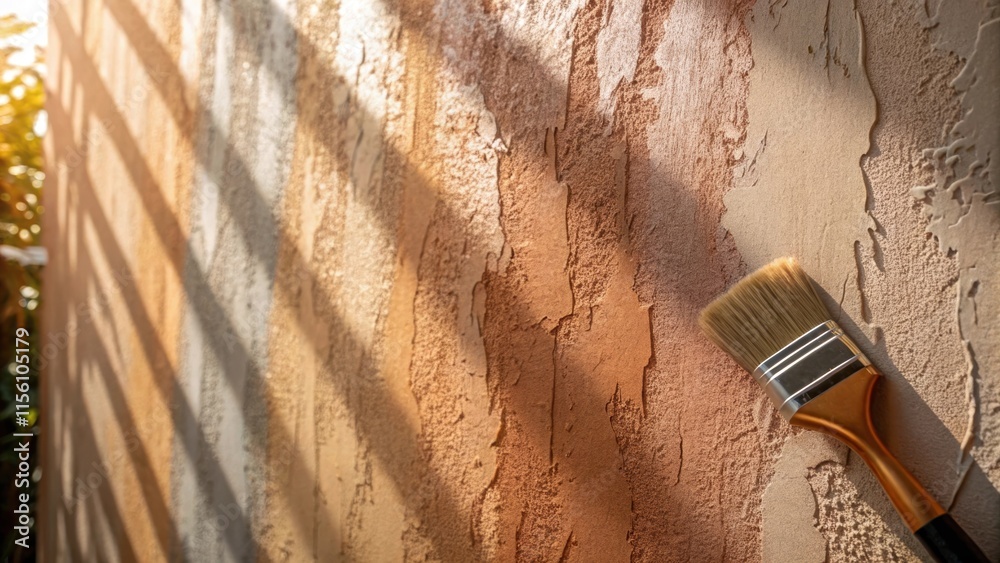 Aufkleber a textured wall where the drying paint is catching the light revealing subtle variations in shade an