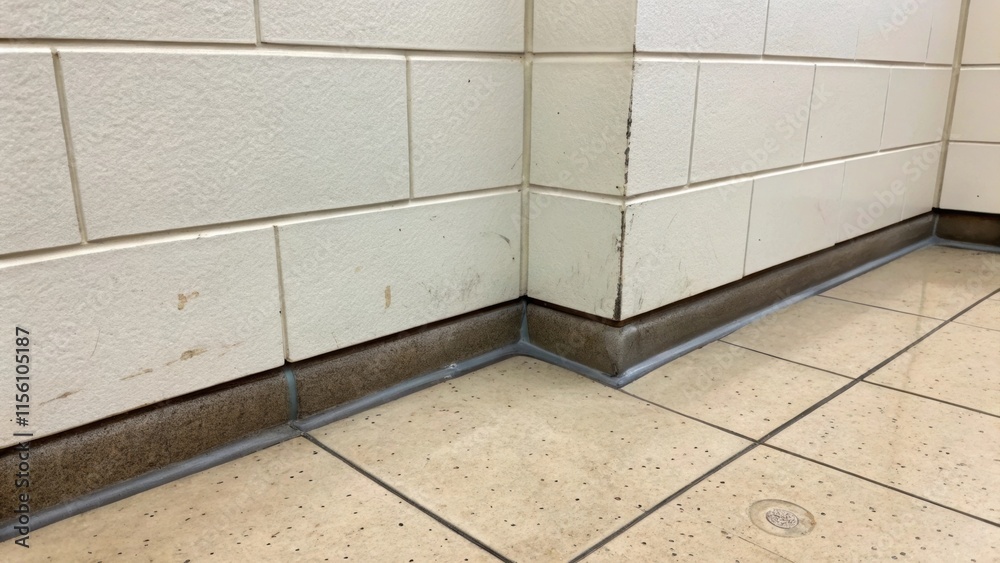 Aufkleber A textured view of the corner where the wall meets the floor reveals remnants of a previous installationscuff marks and circular stains are faintly visible on the otherwise