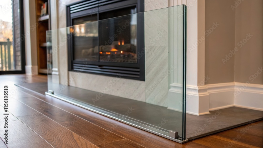 Aufkleber a snapshot of the new glass front panel resting beside the fireplace its sleek transparency indicati
