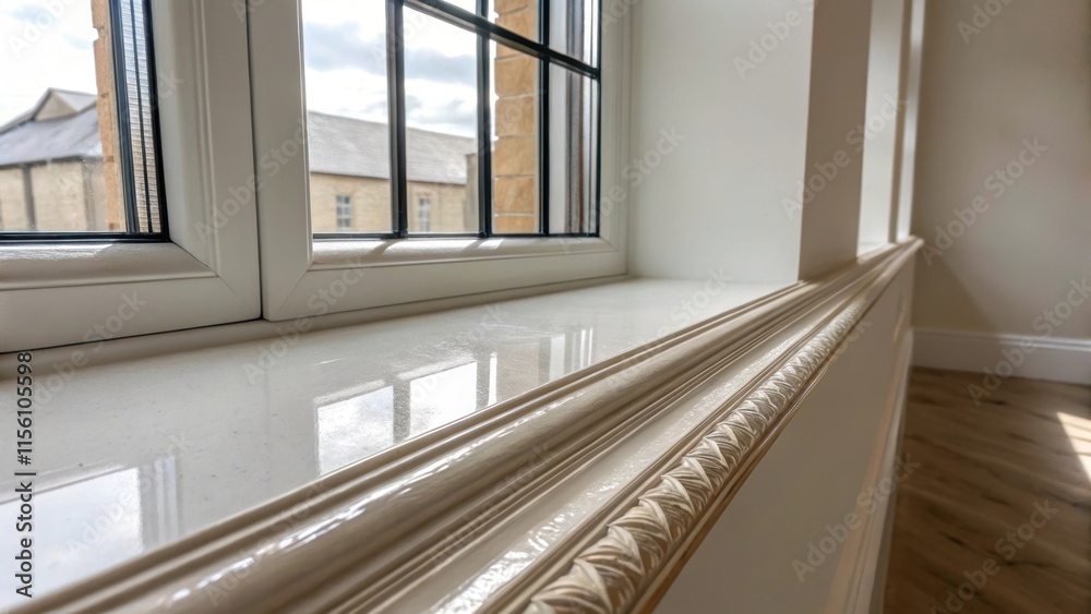 Leinwandbilder a shot of the craftsmanship on the windows interior ledge where light reflects off the polished surf