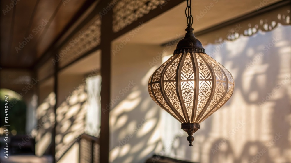 Poster A shallow depth of field focuses on a dangling pendant light casting intricate shadows against the protective film creating a mood that is both inviting and stylish.
