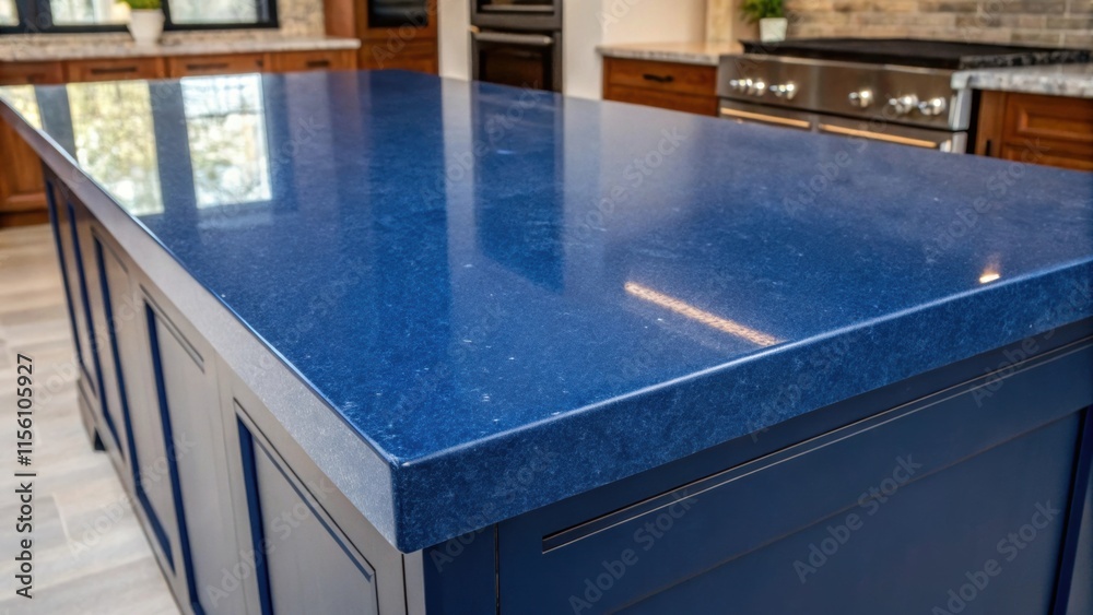 Poster A rich deep blue countertop made of solid surface material showcasing flawlessly exeed angular s capturing the play of light and shadow across its surface.