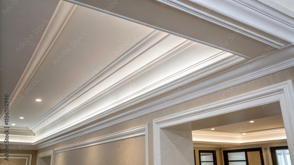 Poster A pristine line of paint running along the edge of a ceiling with a delicate brush used to create a clean finish the soft interplay of shadow and light showcasing the ceilings
