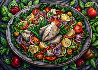 Vibrant Fresh Vegetables Delicious Salad Platter Gourmet Culinary Experience Healthy Eating Recipe