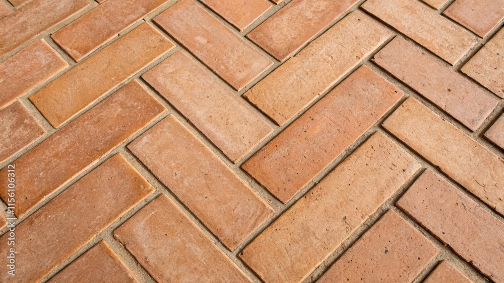 Poster An upclose look at the intersection of two herringbone tiles revealing the precise angles and the subtle variations in the terracotta textures.