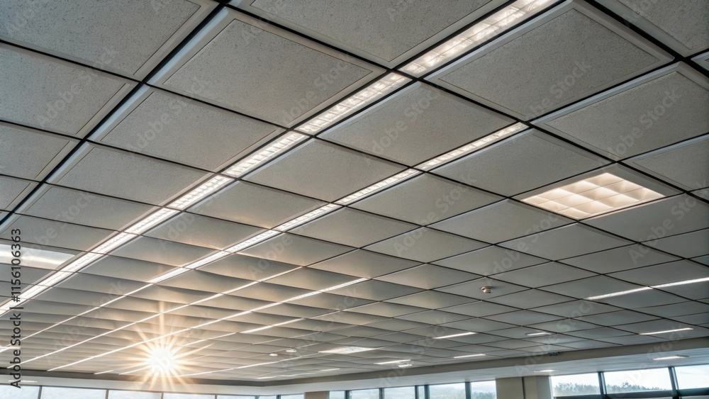 Aufkleber An overhead view of stacked ceiling tiles emphasizing the clean lines and geometric shapes while the sunlight catches the edges creating a radiant sheen.
