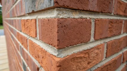 Obraz premium An upclose look at the joint where the newly laid bricks meet the existing wall with a thick bead of fresh mortar still visible.