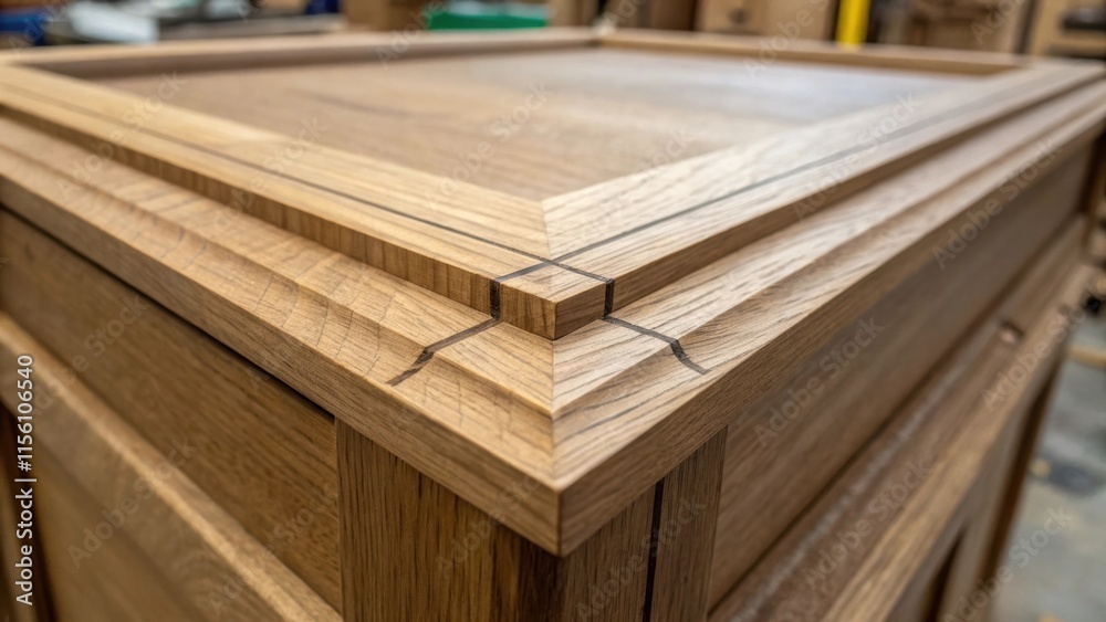 Poster an intricate closeup of a wooden cabinet joint where two pieces of timber meet showcasing the precis