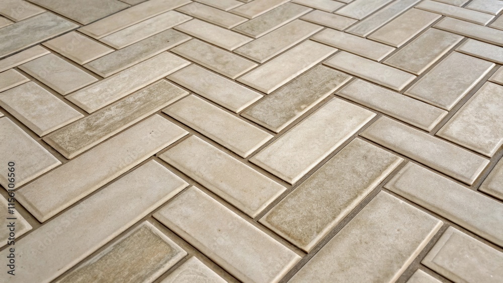Aufkleber An intricate closeup of a herringbone tile layout in muted tones focusing on the angles and intersecting lines that evoke a sense of movement and sophistication.