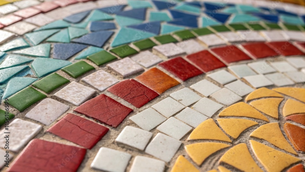 Aufkleber An intimate view of a group of mosaic tiles with colorful pieces partially grouted revealing the artistry in the arrangement and the subtleties in color variation.