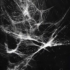 A stunning black-and-white close-up of delicate spiderwebs, showcasing their intricate structure and natural beauty.