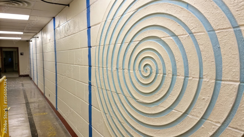 Aufkleber An image highlighting the texture of the wall with painters tape creating a spiral pattern that draws the eye inward leading to a sense of depth and intrigue.