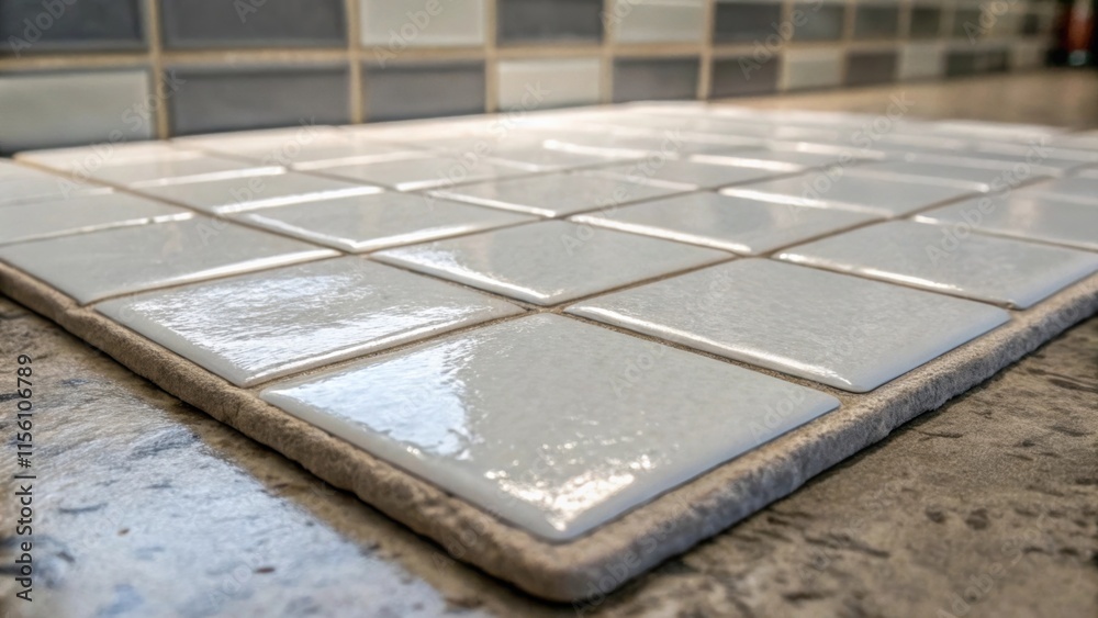Aufkleber An image focusing on a singular tile its glossy surface reflecting light surrounded by meticulously sealed edges of soft gray grout that draw the eye to its flawless finishing.