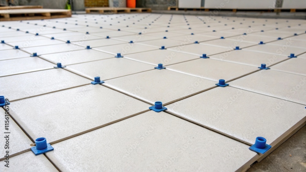 Aufkleber An image highlighting the craftsmanship involved in laying largeformat tiles where the smooth surface is interrupted by small plastic spacers demonstrating the focus on symmetry.