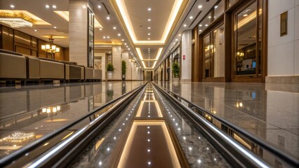 An inspection of the polished finish on the metal track reflecting the decor above and below symbolizing the blend of function and design in this renovation.