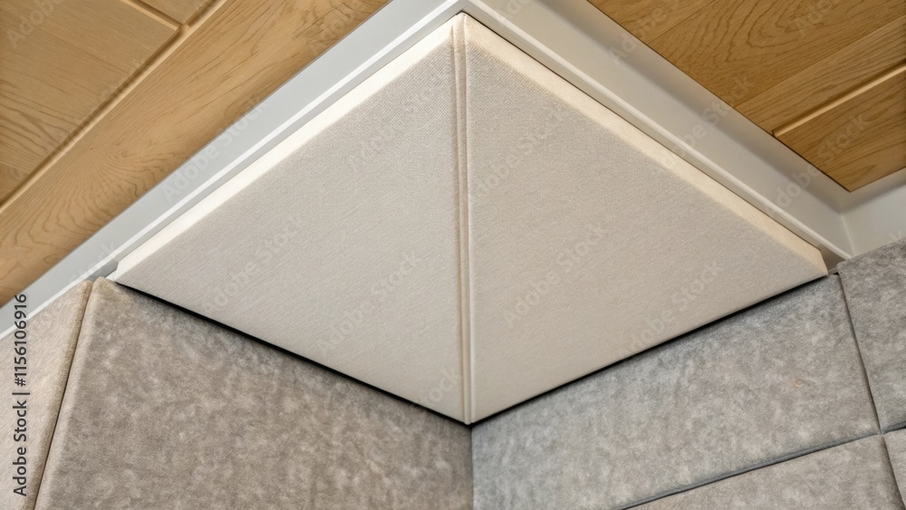 Fototapete an extreme closeup of a single corner where an acoustic panel slightly separates from the ceiling em
