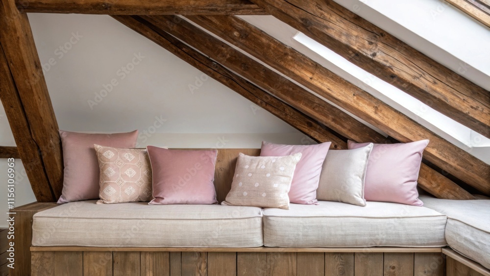 Poster an exploration of color contrasts the deep rich hues of an exposed beam with the pale pastel shades 