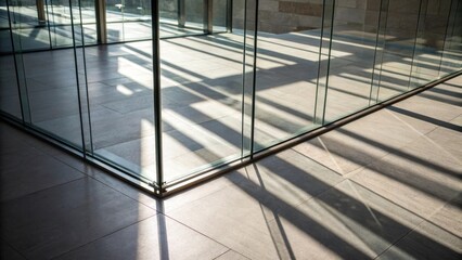 An expressive shot emphasizing the shadow play on the floor as the glass divider begins to define the space while remaining almost ethereal.