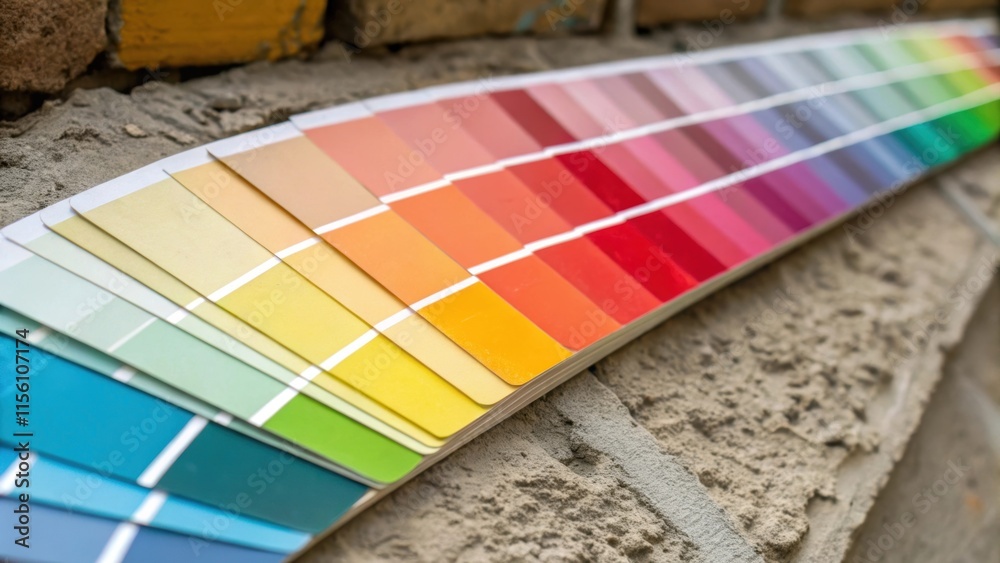 Poster An artistic closeup shot features a colorful selection of paint swatches winking in the light with the rough wall texture beneath adding depth and interest to the visual