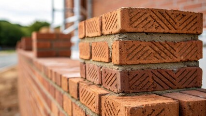Fototapeta premium An artistic shot of several bricks positioned offcenter focusing on the interesting patterns formed by the mortar presenting a casual yet engaging composition.