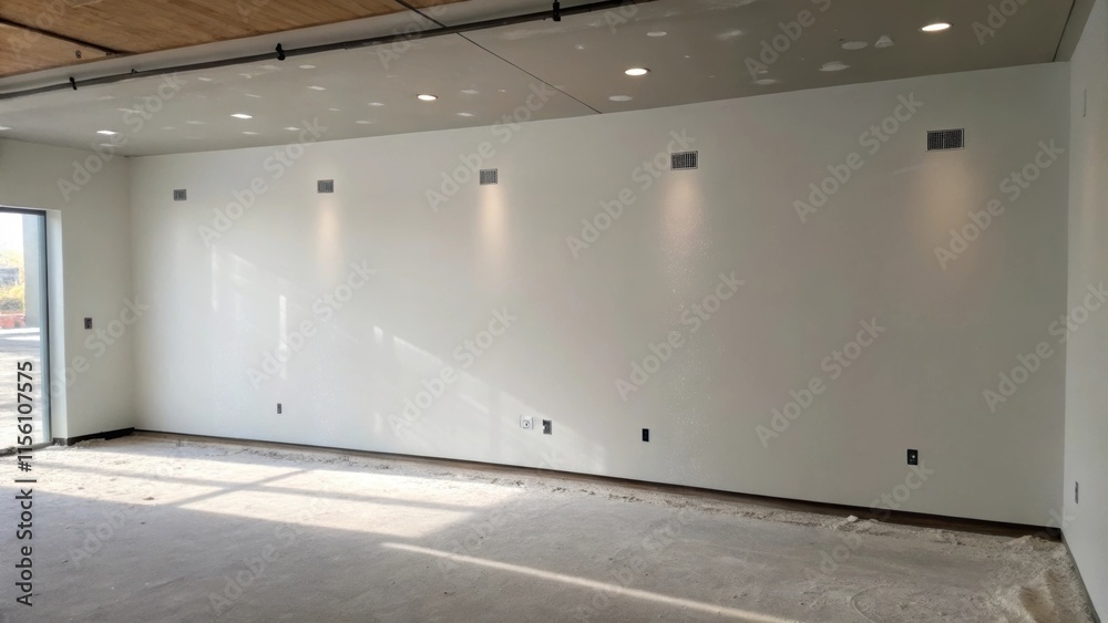 Aufkleber A minimalistic approach captures the essence of the blank wall with only faint outlines of previous fixtures visible in the light. Dust particles float gently in the air hinting at