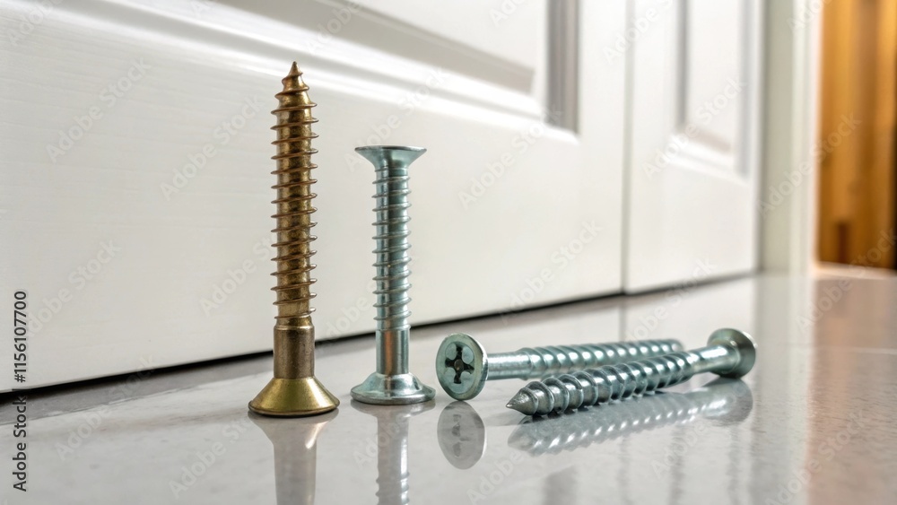 Aufkleber A macro shot of screws and wall anchors ed on a clean surface reflecting light ready to transform the closet into a functional space.