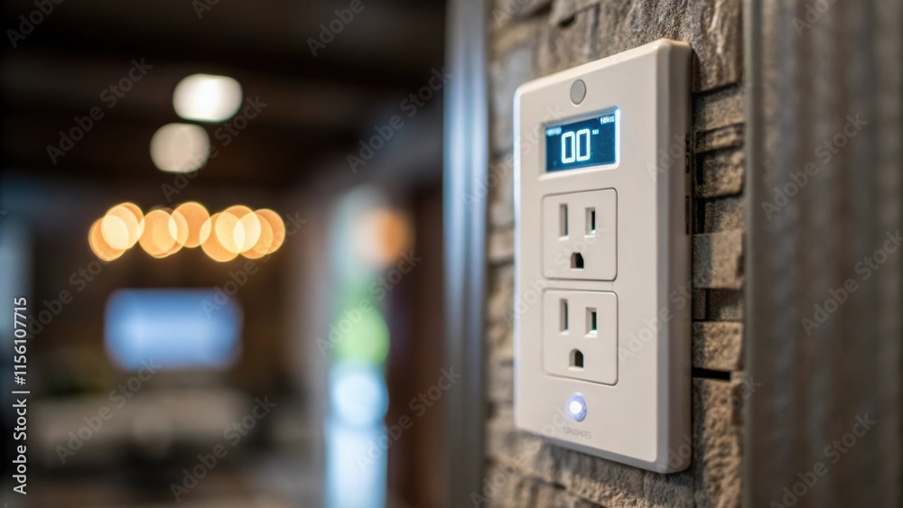 Leinwandbilder a macro shot of a smart home outlet showcasing a digital display that lights up partially with the b