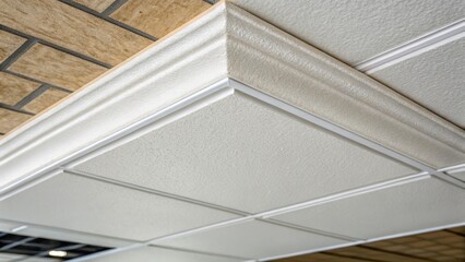 Obraz premium A macro shot of the edge of a ceiling tile showcasing the crisp and smooth finish with a hint of the supporting framework peeking through the background.