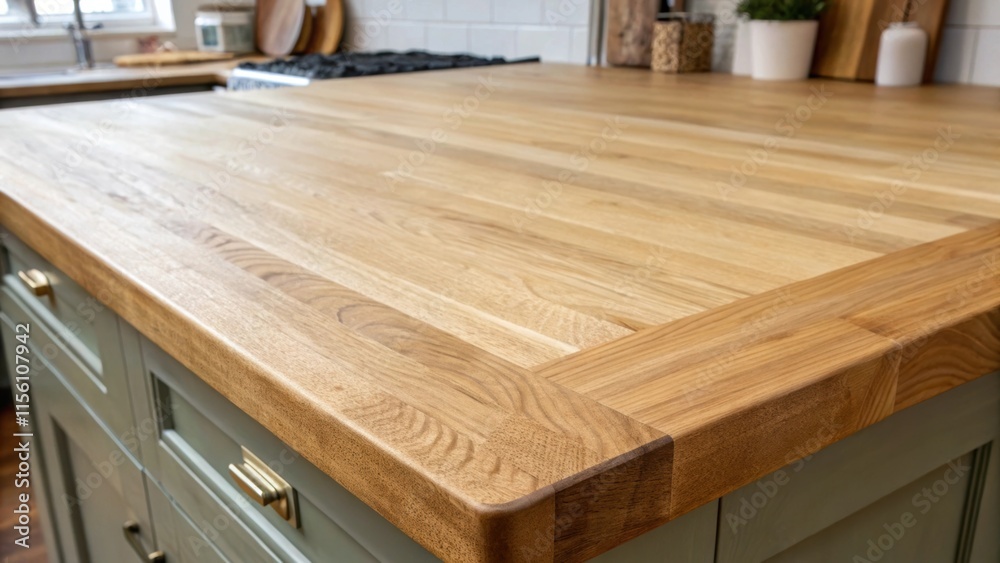 Poster A light oak butcher block countertop with its natural lines and soft grains clearly visible