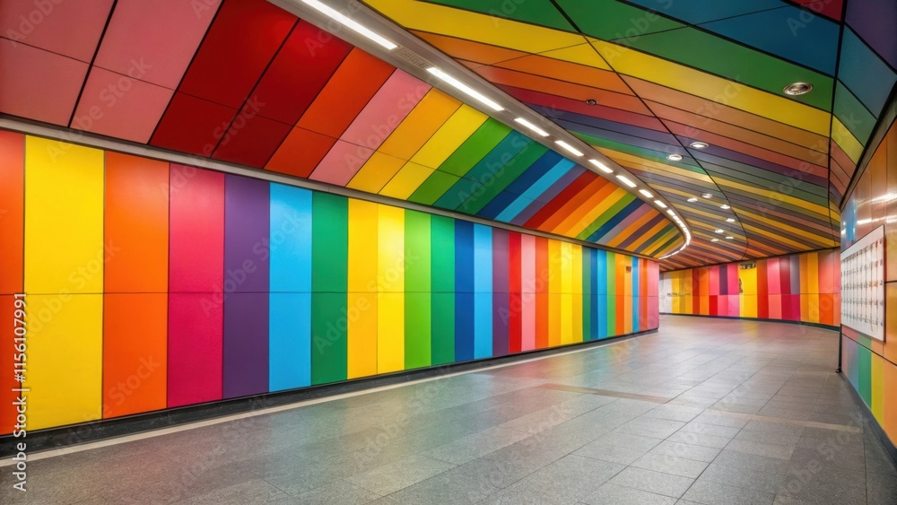 Poster A kaleidoscope of colorful wall panels reveals a playful multilayered design where bold contrasting colors meet at the edges creating a sense of movement.