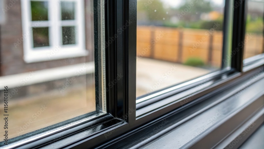 Poster A glimmering view through a clear window glass revealing the crisp black weatherproofing around the frame providing both aesthetics and functionality.