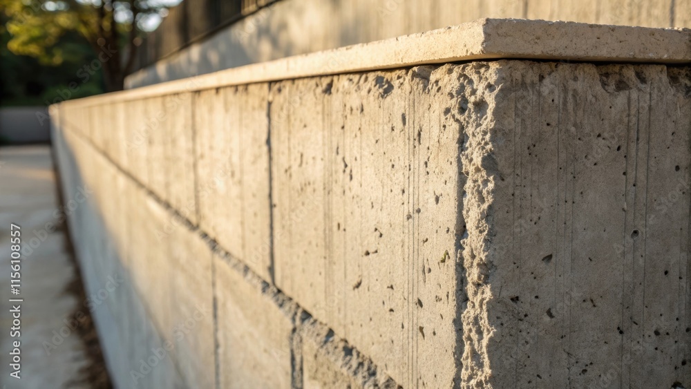 Poster A detail shot of the raw edge of the concrete wall showing the irregularity of the finish and the organic feel of the material accompanied by soft shadows that create depth.