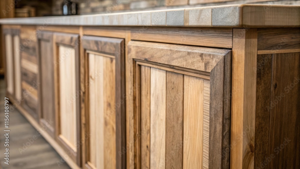 Poster a detailed shot of the cabinets unfinished edge displaying a seamless blend of varying shades of woo