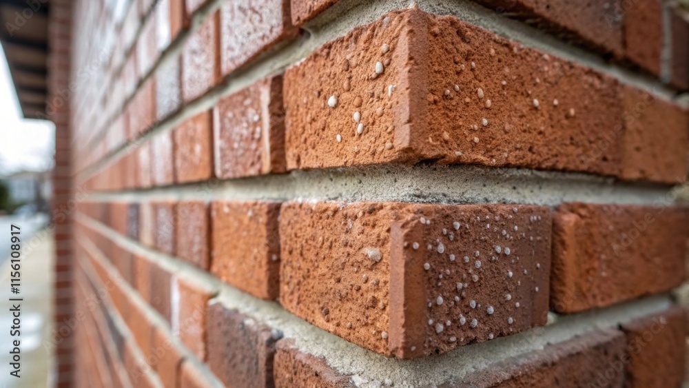 Poster a detailed look at a vertical joint in the brick wall highlighting the craftsmanship of the mortar w