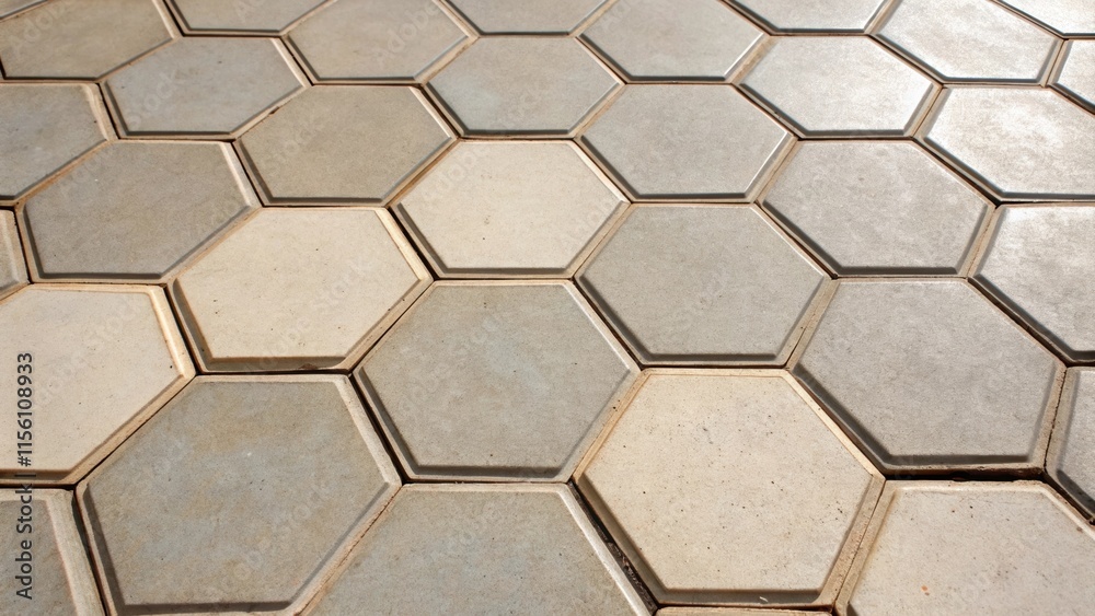 Aufkleber A detailed look at hexagonal tiles in a muted palette their distinct shapes complemented by crisp grout lines that create a harmonious flow across the entryway.