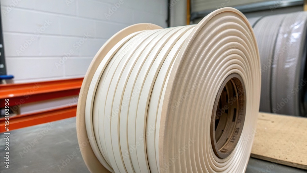 Poster a detailed inspection of flexible molding strips coiled in a neat spool showcasing their ability to 