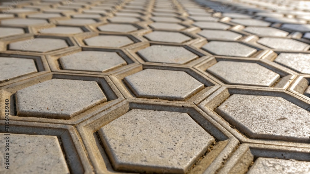 Aufkleber A detailed look at a series of hexagonal tiles the grout still partially applied emphasizing the geometric pattern and the interplay of light and shadow.