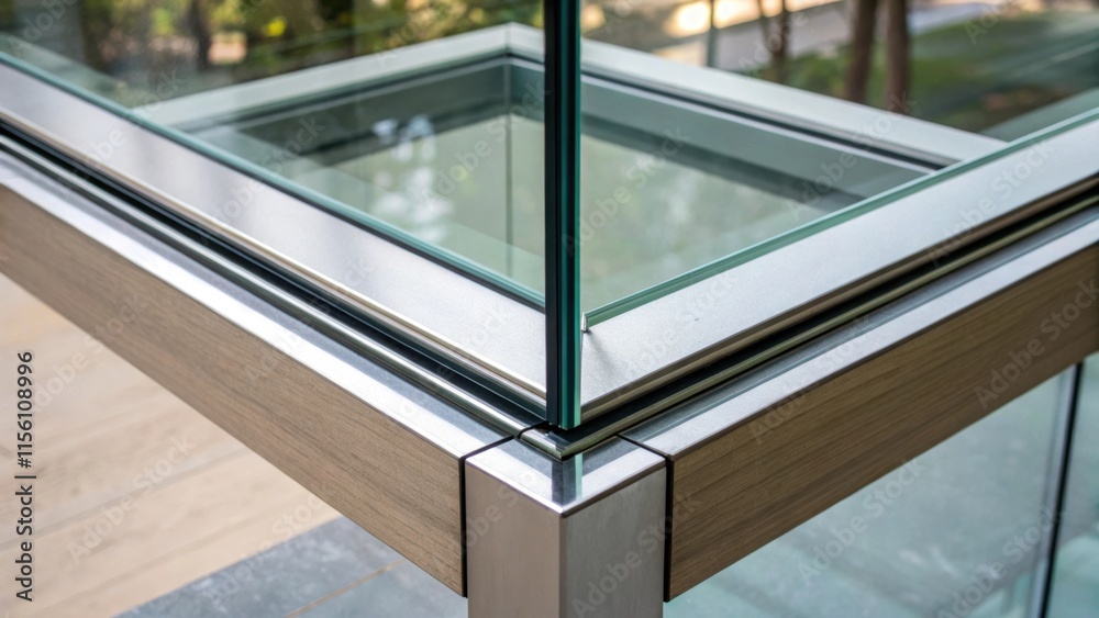 Poster a detailed glimpse at the corner joint where two glass panels meet highlighting the seamless integra