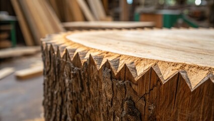 A detailed image of a jagged wood edge where rough s contrast sharply with smoother areas showcasing the craftsmanship behind the renovation.